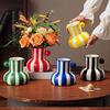 Yousheng Colorful Striped Vase Ceramic Vase with Handle Desktop Decorative Vase for Flower Arrangement Living Room Bedroom Decor
