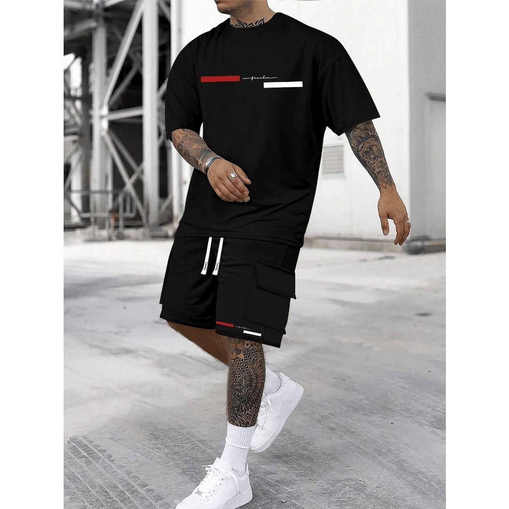 

Men s Two-piece Cotton Shorts with Short Sleeves, Fashionable Style, Comfortable and Soft Fabric, Suitable for Daily Wear and Travel XXL