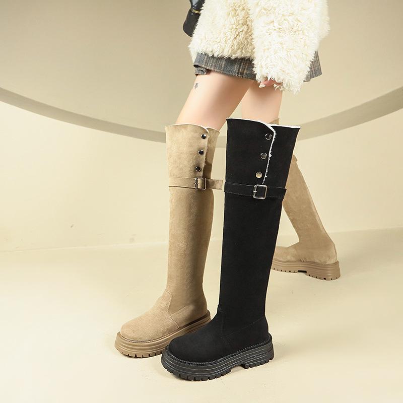 2025 New Maillard Winter Retro Western Boots Women's Tall Knight Boots Two Wear Folded and Velvet Knee Boots