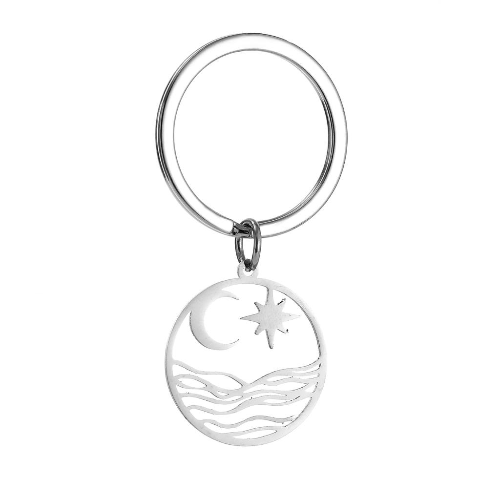 Star Moon Wave Stainless Steel Keychain Romantic Couple Design Fashion Pendant Practical Valentine's Day Gift