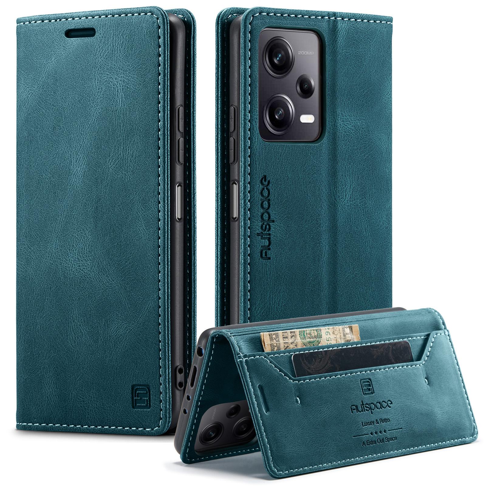 

For Xiaomi Redmi Note 12 Pro+ 5G Wallet Case AUTSPACE A01 Leather Stand Cover with RFID Blocking Card Holder Blue