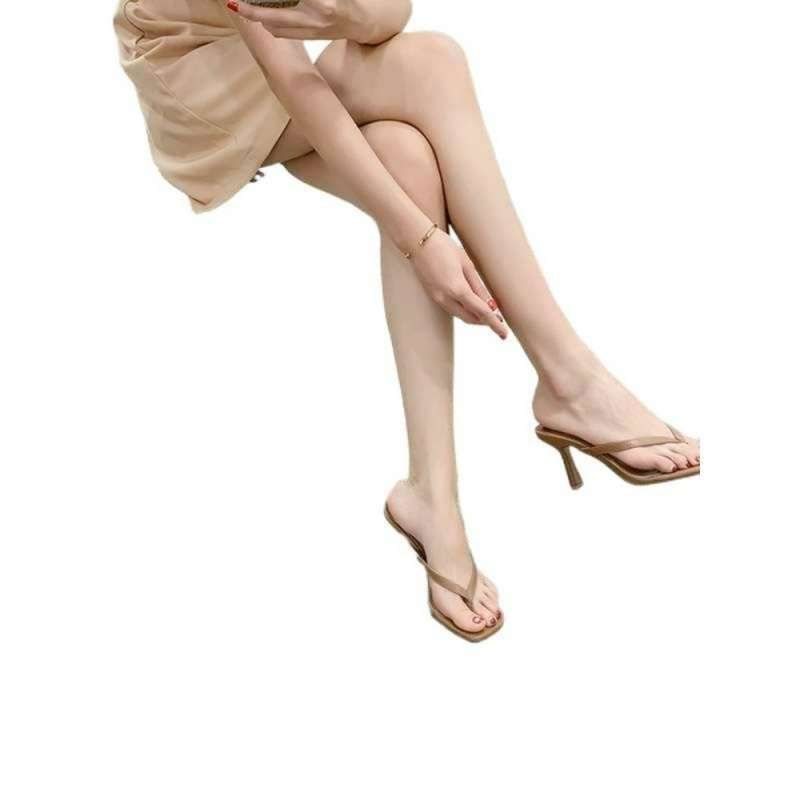 Mezzanine flip-flops shoes women's stiletto high heels, new models in summer 2025, fashionable outer wear, square head cool slippers, comfortable