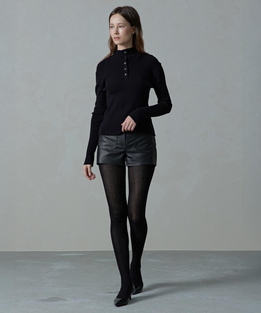 Aheule Aera Tension-Fit Henley Rib Half-Neck Knit_Black
