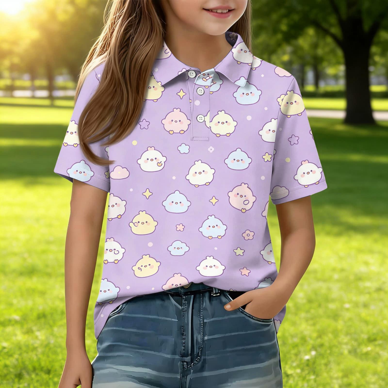 

Kids Casual Short Sleeve Polo Shirt Animal Print Lightweight Breathable Comfortable Fit Soft Fabric Top for Everyday Wear 130
