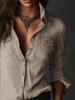Camicia Retro a Manica Lunga Donna 2025 con Taschino e Design a Revers