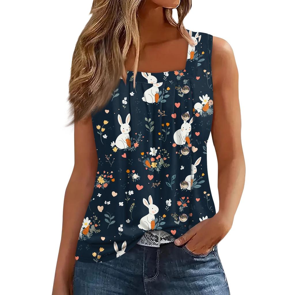 Moda damska Casual Podstawowy Plisowany Zwykły guzik Kwadratowy kołnierzyk Kamizelka bez rękawów Letnie podkoszulki z nadrukiem