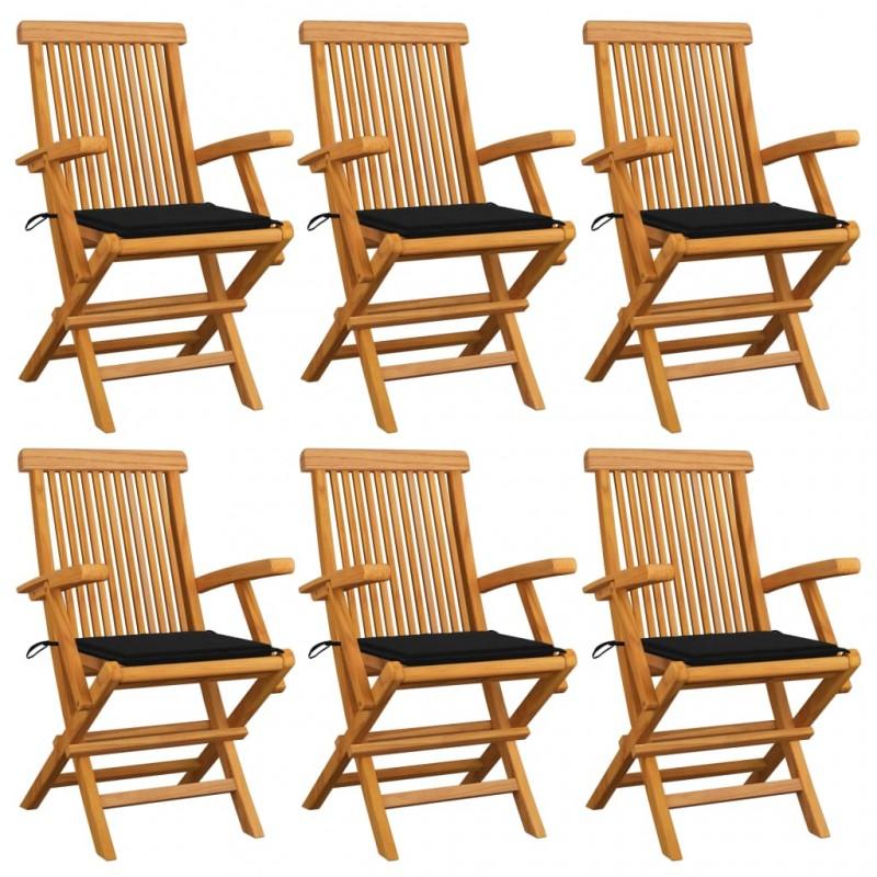 Day and Night - Day and Night Garden Chairs 6 Units Solid Teak Wood with Black Cushions