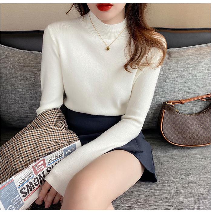 

Женский осенне-зимний свитер с воротником в винтажном стиле, однотонные базовые вязаные топы, повседневный тонкий пуловер, корейские модные простые шикарные джемперы S белый