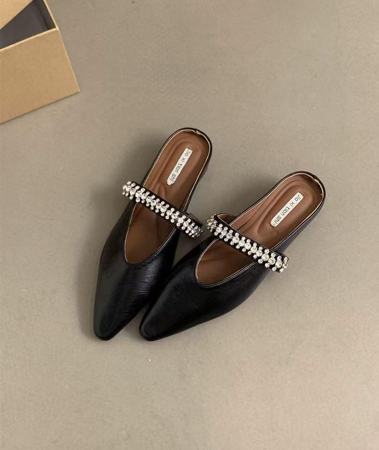 Spring 2025 European and American Square Toe Rhinestone Backless Sandals