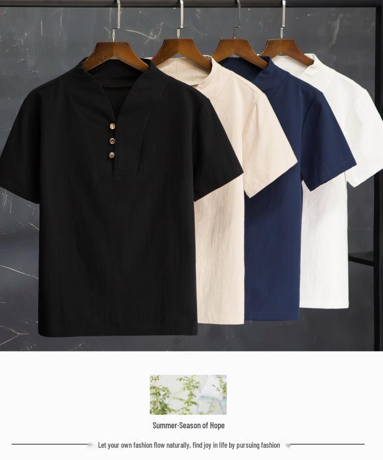 2024 Summer Men's Plus Size Retro Chinese-Style Loose Linen Two-Piece Set