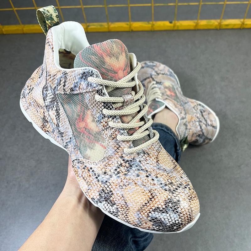 Chinese Style Fashionable Casual Shoes Men's Summer New Versatile Heightening Trendy Shoes Snake Pattern Leather Sports Shoes Outdoor Street Sneakers