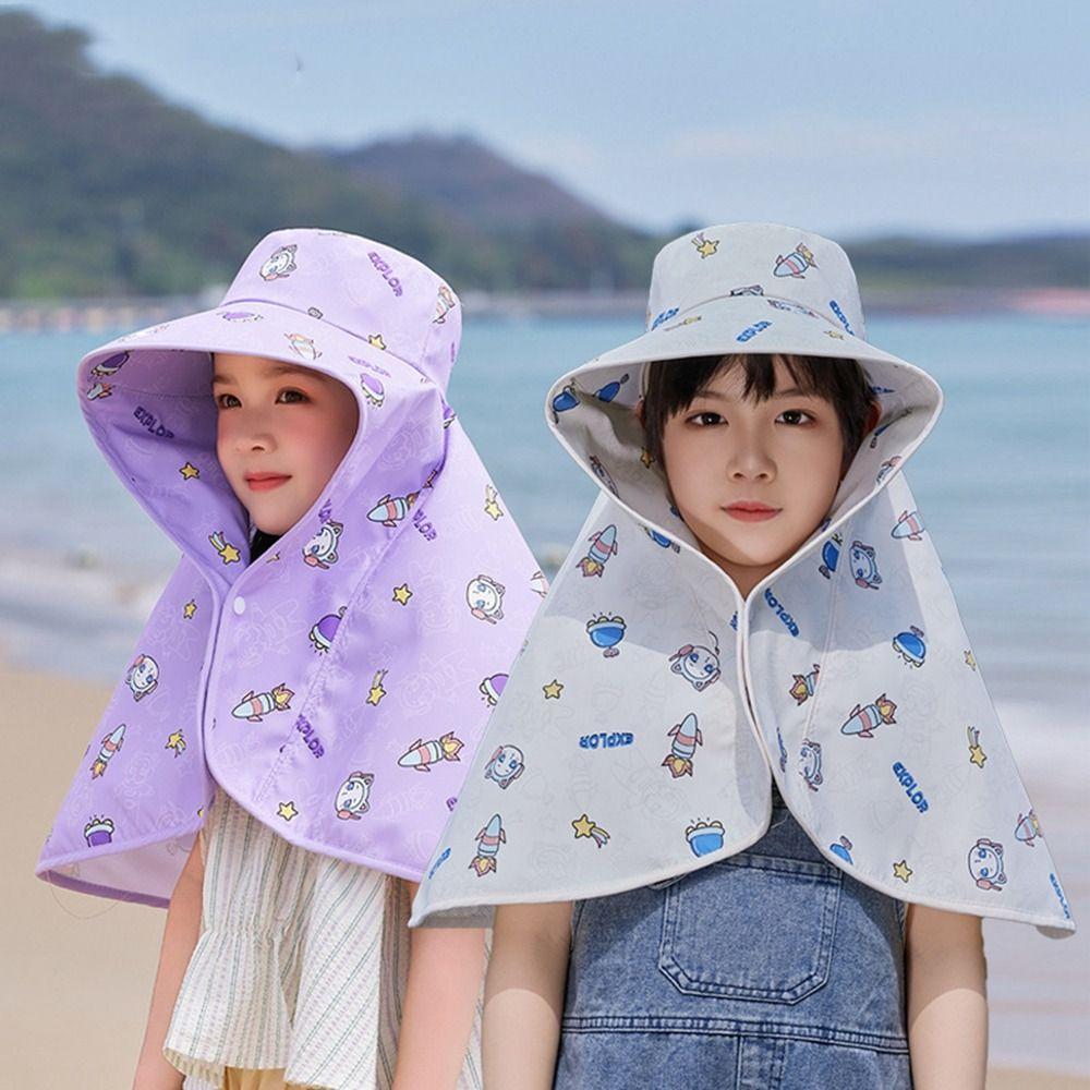 

Cartoon Baby Fisherman Hat Big Brim Children Beach Cap Fashion Kids Sunscreen Hat Spring фіолетовий