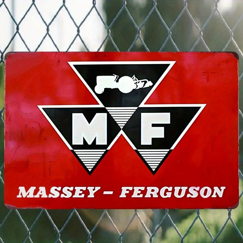 Vintage kovový nástěnný umělecký znak Massey-Ferguson - Retro červeno-černý design traktoru - Rustikální dekorace pro pánský koutek, bar, garáž nebo farmu