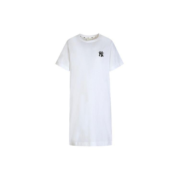 MLB New York Yankees Logo Embroidered Solid Color Round Neck Short Sleeve Dress Women dresses White 31OP07031-50W