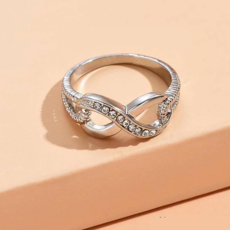 Elegant Silver Alloy Infinity Ring With Sparkling For Trendy Fashion Lovers