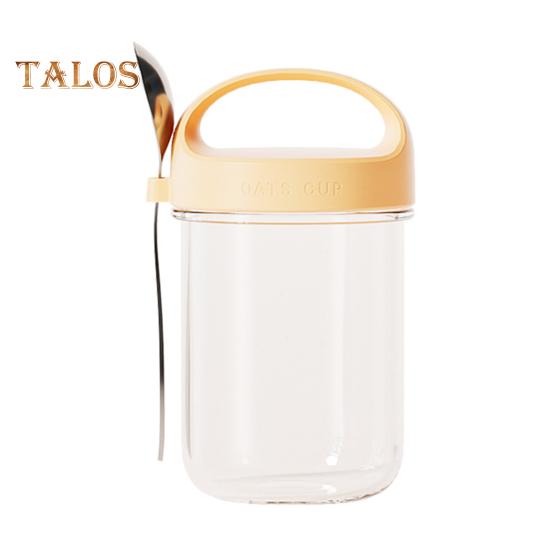 Стеклянная чашка для овсянки емкостью 430 мл с ложкой и крышкой. Герметичный контейнер для овсяных хлопьев без бисфенола-А на ночь для хлопьев, салатов, йогуртов. Банка для приготовления еды для здоровых завтраков. жёлтый