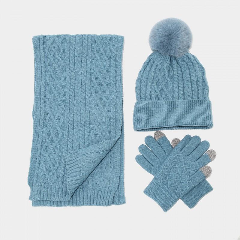 Womens Winter Knit Hat Scarf Gloves Set Warm Fleece Lined Ear Protection Outdoor Cycling Accessory