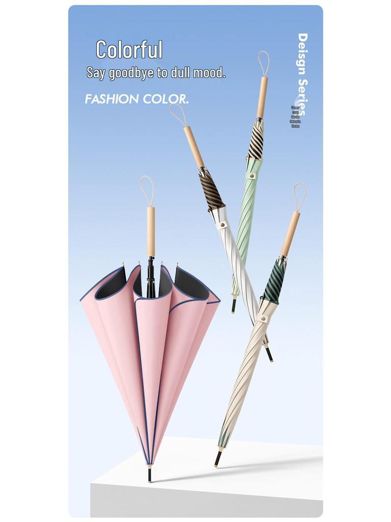 Long Handle Floral Umbrella, Dual-Use for Sun & Rain, UV Protective Black Rubber Shade for Women.