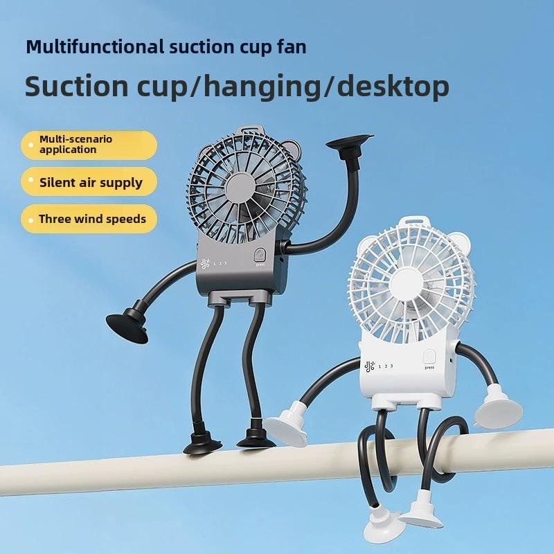 Ventilador de escritorio portátil recargable con luz LED y soporte de ventosa para hogar y oficina