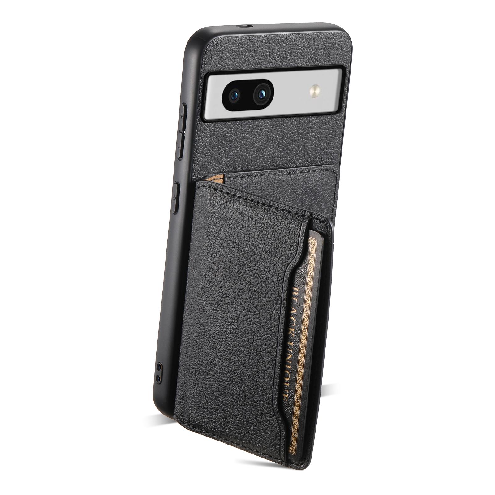 

For Google Pixel 7a Case Card Slots Calf Texture Anti-drop Phone Cover Black