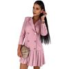 Herbst Frühling Damenkleid Zweireihig Schlanke Passform Plissierter Saum Umlegekragen Lange Ärmel V-Ausschnitt Formell Business Stil Büro M