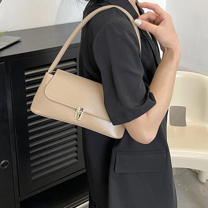 Women Retro Tote Bag Trendy Vintage Underarm Bag Portable Casual PU Leather Solid Color Simple Handle Handbags Shoulder Bag