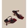 Fashion New Wine Red High Heels Sandals for Women Square Toe Bowtie Decor Summer Outdoor Slippers Woman Thin Heeled Party Wedding Shoes