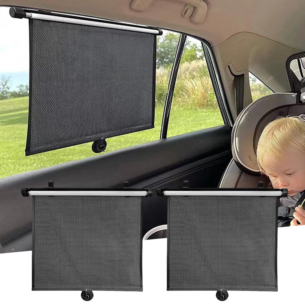 2Pcs Side Window Cover 15 Inch Heat-Insulating Side Window Curtain Press Button Roll Up Mesh Summer Heat Insulation Glass Shade