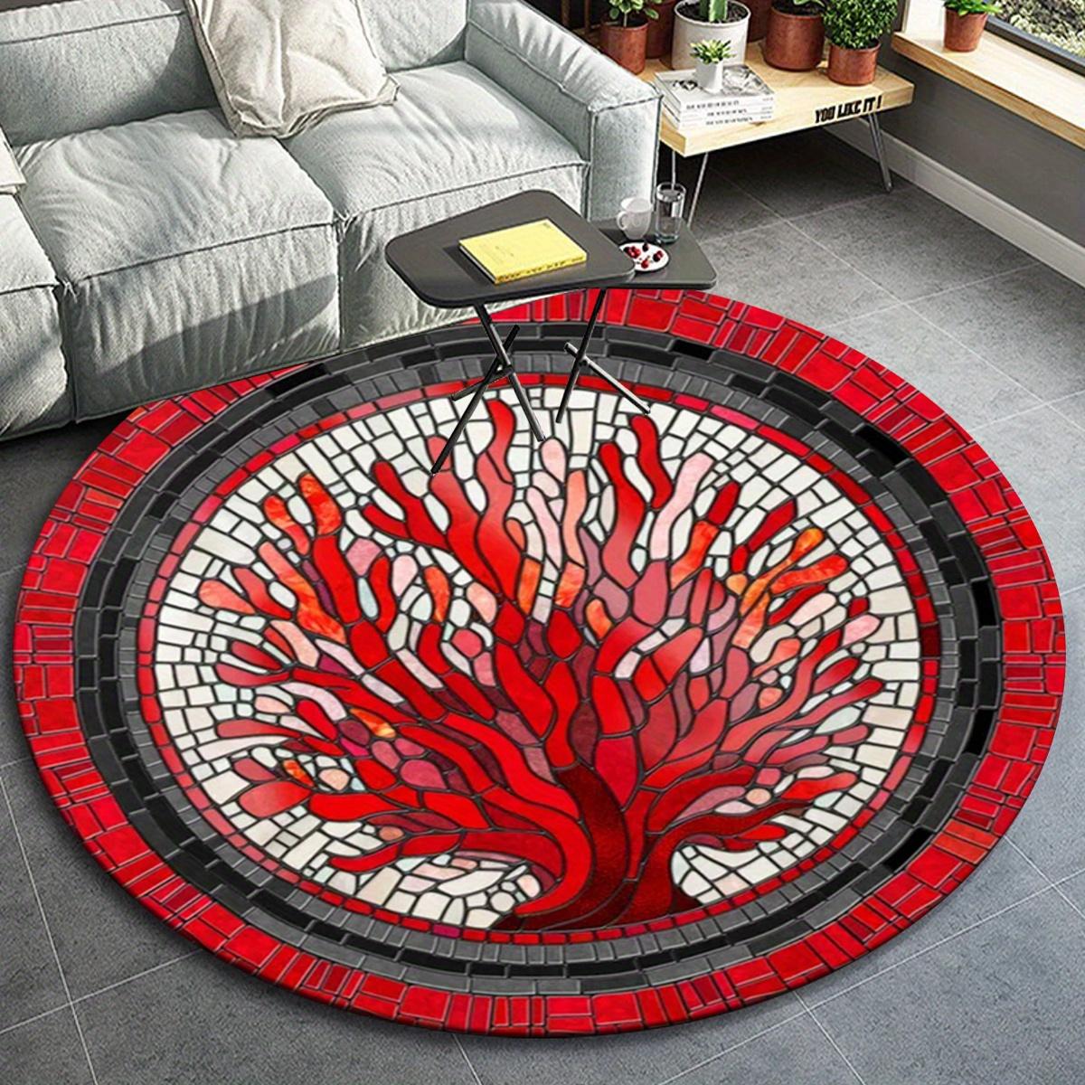 

1pc Creative Red Coral Pattern Round Floor Mat, Non-slip for Living Room Bedroom Chair Carpets Home Decor Gifts, Home Decor Room Decor Outdo 80cm by 80cm