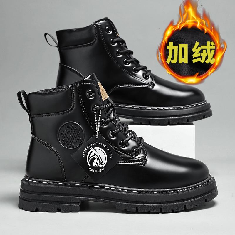 Martin boots men's retro British style rhubarb boots fashionable versatile velvet warm winter thick heightening boots