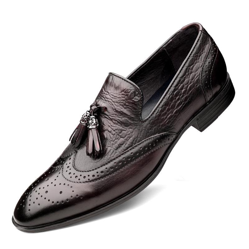 Men s Autumn Brogues Cowhide Pointed Toe Tassel Loafers – Retro Leather Design, Large Size 43