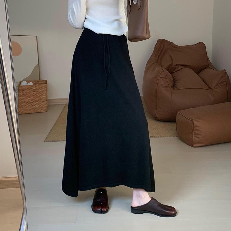 Korean Style High Waist Knitted A-Line Midi Skirt for Women