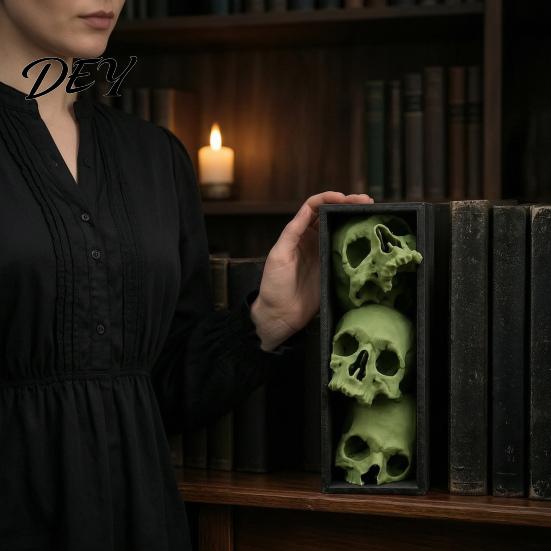 Atmospheric Props for Party 3Pcs Halloween 3 Tier Skull Bookends, Gothic Resin Bookshelf Decor Office, Spooky Office Desk Decorations Skeleton
