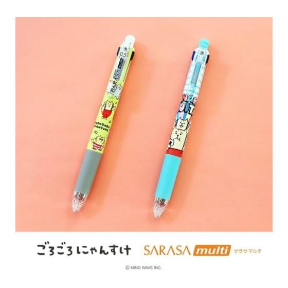 Mind Wave Character Multi Pen Sarasa Multi 4+1 4-Color Gel Ballpoint Pen + Mechanical Pencil 0.5mm (Gorogoro Nyaansuke Blue)