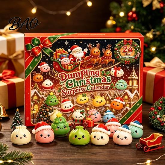 Christmas Party Favors Squeezy Toy Advent Calendar 2026, 24 Days Dumpling Toys Countdown Gift for Kids Calendar, Decor Jumbo Mini Glitter Stress
