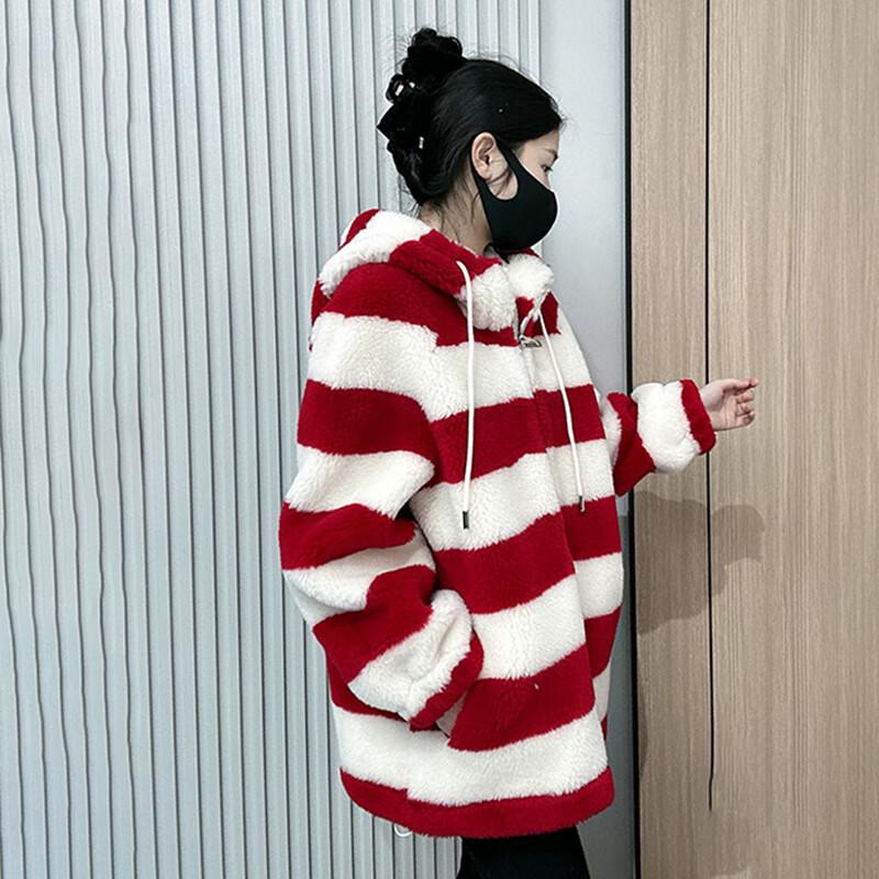 Kaiser Women's Hooded Striped Lamb Shearling Coat