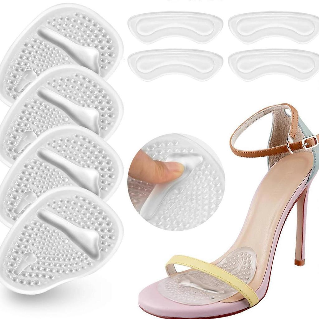 High Heel Gel Inserts Pad Set with 2 Forefoot Cushion Pad 2 Back of Heel Support Pad for Women High Heel Cushion Inserts Transparent