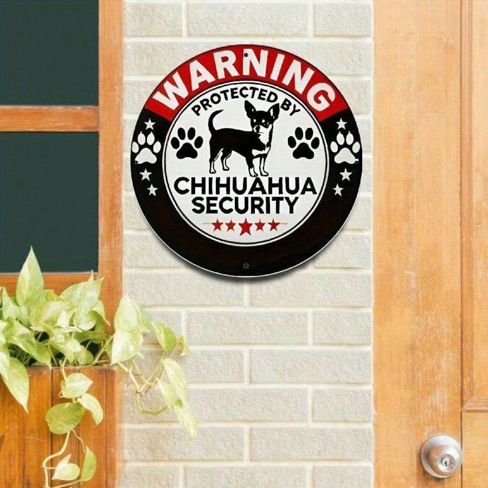 Vintage Chihuahua Security Metal Wall Decor Aluminum 20x20cm Funny Novelty Home Sign