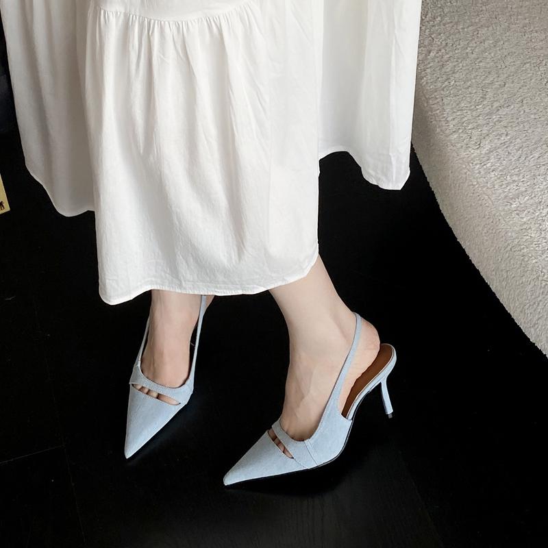 Fashion SUOJIALUN 2025 Spring New Brand Women Sandal Fashion Shallow Slip On Ladies Elegant Slingback Shoes Thin High Heel Dress Pumps