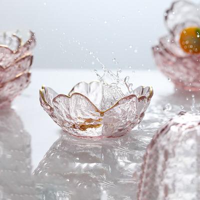 Small Glass Dish Nordic Style Gold Inlay Glass Sauce Bowl BBQ Seasoning Dipping Flower Petal Bowl Glass Seasoning Dish