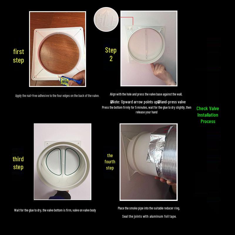 Kitchen & Bathroom Anti-Odor Backdraft Valve: One-Way Exhaust Check Valve for Range Hood & Stove Flue