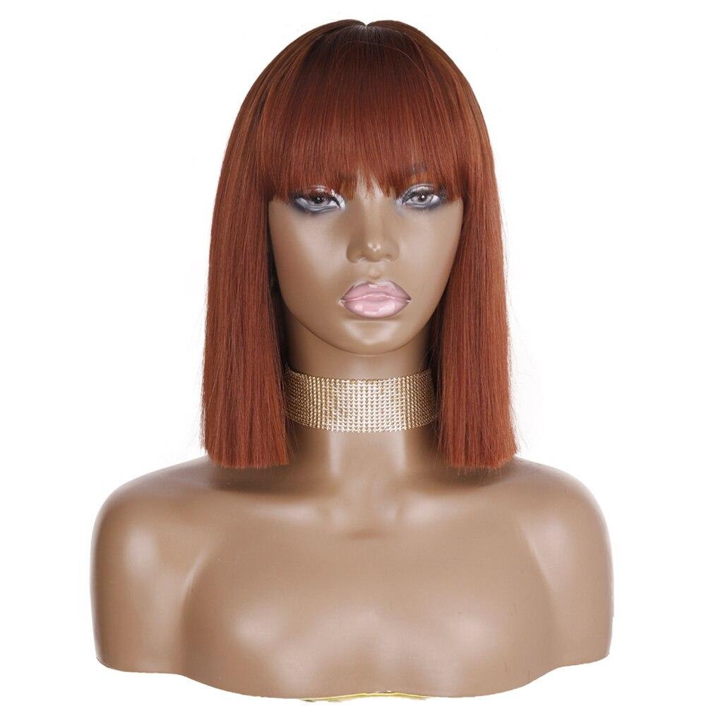 MISSQUEEN Orange kurze Bob-Perücke, gerade, Pony, synthetische Perücke, Schwarz, Rot, für Damen, täglicher Gebrauch, Hochtemperaturfasern