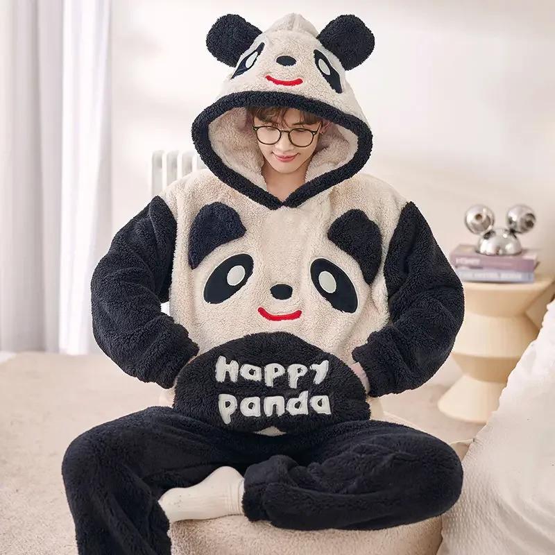 Herbst Winter Homewear Coral Fleece Herren Pyjamas Dickes Fell Flanell Cartoon Männliche Loungewear Sets Plus-Size Loungewear Anzug Pyjamas