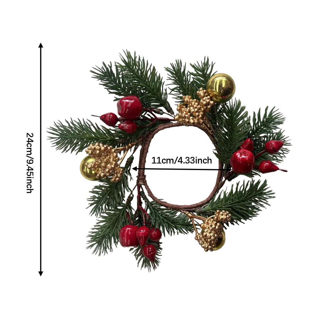 Christmas Candle Ring Decoration Holiday Handcrafted Farmhouse Decor Realistic with Red Berry Garland for Wall Birthday Decor