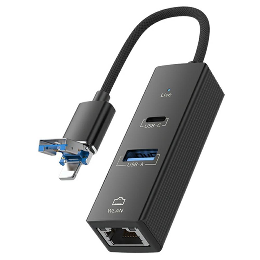 

Адаптер 8Pin/USB до USB-A USB-C RJ45 Мережевий адаптер 100 Мбіт/с Ethernet-роз єм Black