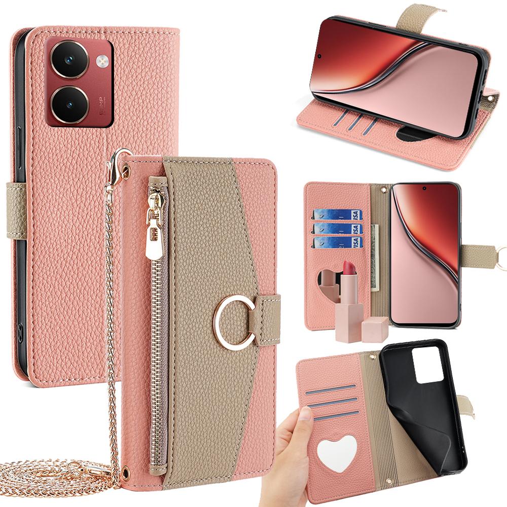 For Realme P3 Ultra 5G Case Mirror Wallet Leather Phone Cover with Chain Shoulder Strap