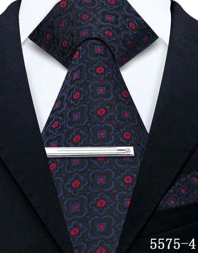 Men's Retro Floral Tie, Pocket Square & Tie Clip Set for Weddings