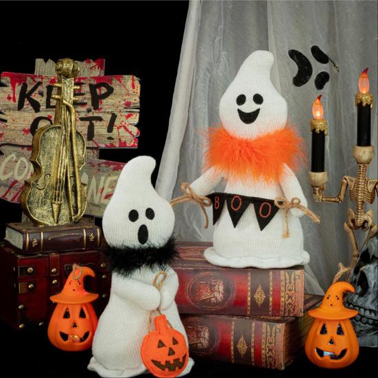 1/2Pcs Ghost Figure Plush Fabric Halloween Hanging Ornament Orange Black Scarf Ghost Figurine Ghost Doll Decoration