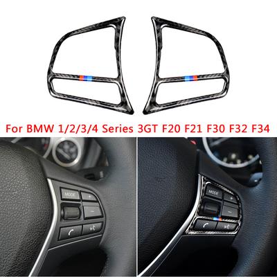For BMW 1/2/3/4 Series F20 F21 F30 F32 F34 Carbon Fiber Steering Wheel Button Frame Trim Cover Car Interiors Decoration Sticker