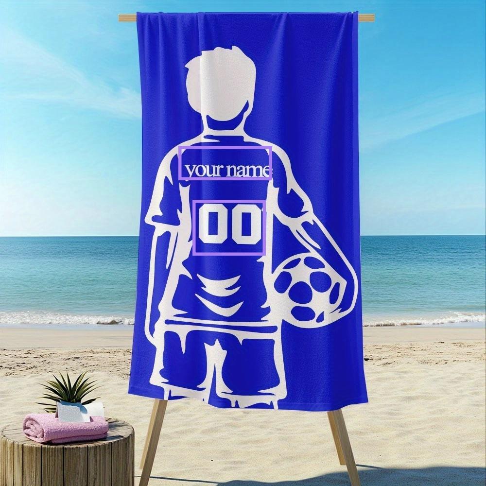 1Pc Customized Beach Towel, Football Pattern Personalized Beach Blanket With Name, Absorbent And Quick-Drying Swimming Towel